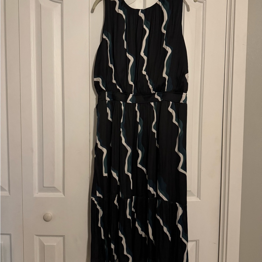 Lane Bryant Black Maxi Dress with White and Teal Wave Print